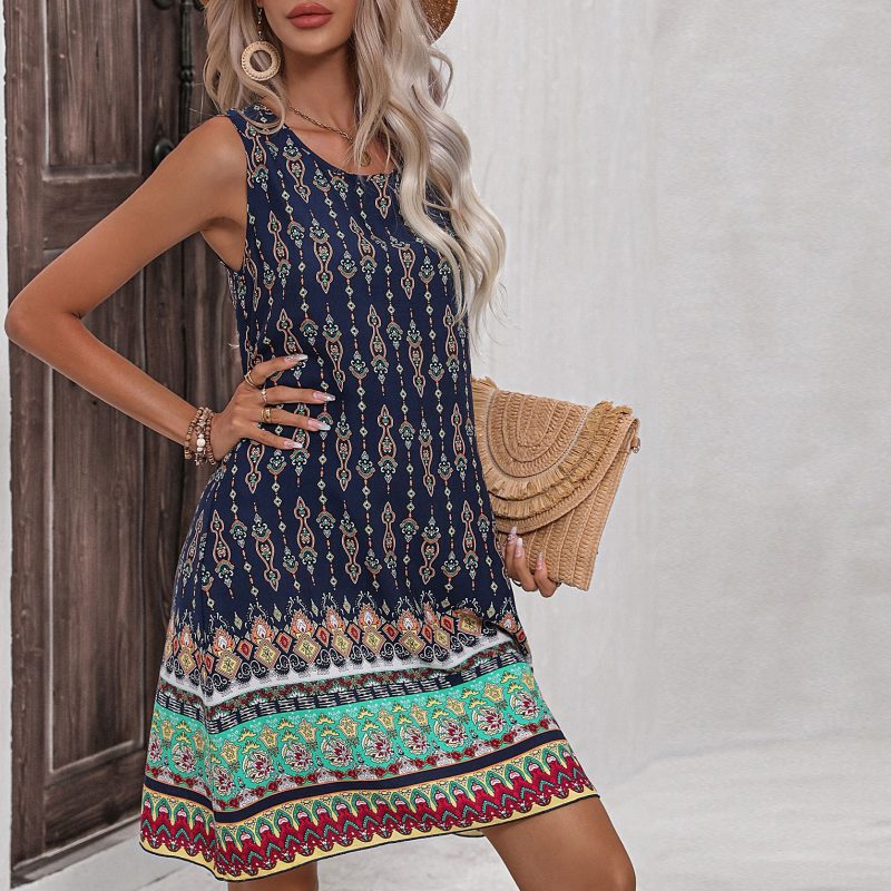 Summer Dress Printed Sleeveless round Neck Vest Loose Dress - Image 4