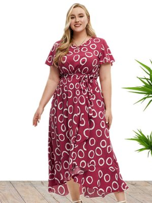 Plus Size Women Clothing Summer Short Sleeve Dress Maxi Dress