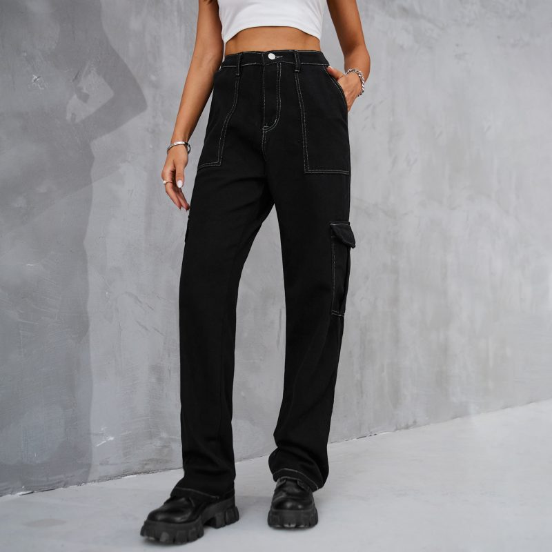 Retro Elastic Waist Denim Overalls Casual Pants Women - Image 2