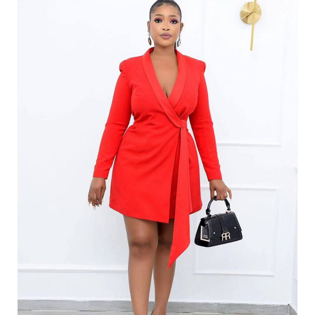 Plus Size Autumn Office Office Slim Fit Lace up Suit Dress  Dress