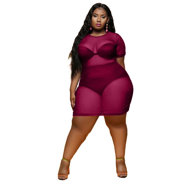 Plus Size Summer See-through Slim-Fit Sexy Black Korean Net  Women Dress - Image 5