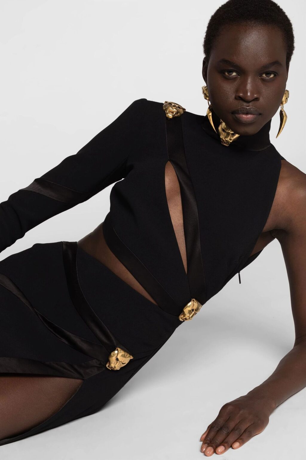 Spring Summer Sexy Hollow Out Cutout Single Long Sleeve Scarf Collar Dress Women Clothing Bandage One Piece Dress - Image 2