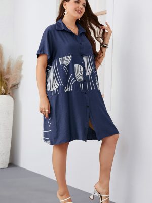 Plus Size Summer Loose Long Short Sleeve Women Shirt