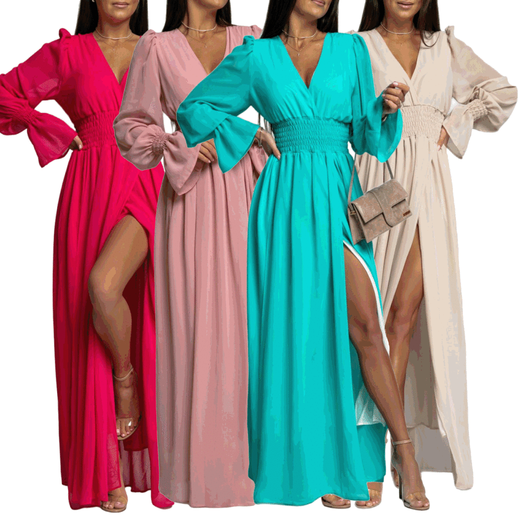 Spring Summer Waist-Tight Petal Sleeve Chiffon Dress - Image 5