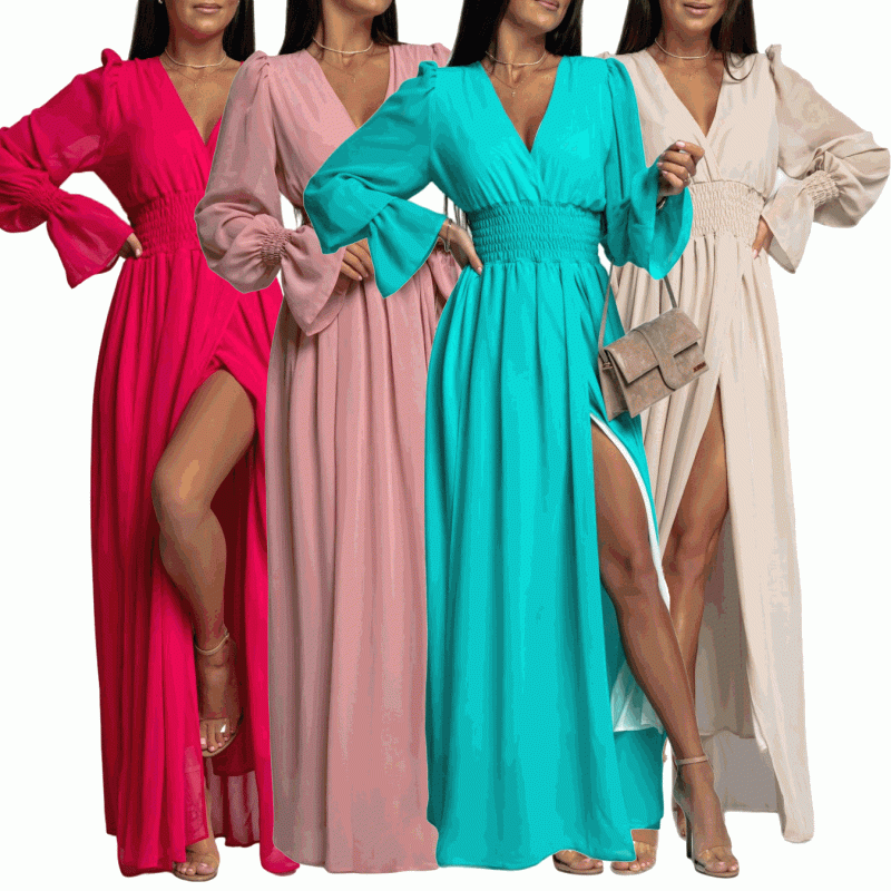 Spring Summer Waist-Tight Petal Sleeve Chiffon Dress - Image 5