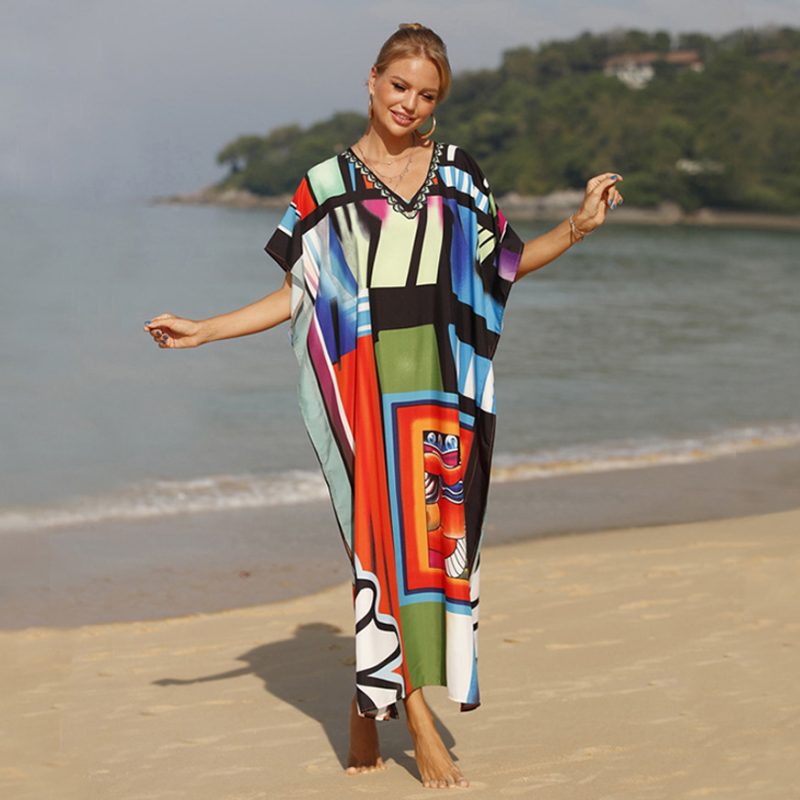 Bikini Overclothes Women Clothing Positioning Print Holiday Maxi Dress Robe Beach Cover up