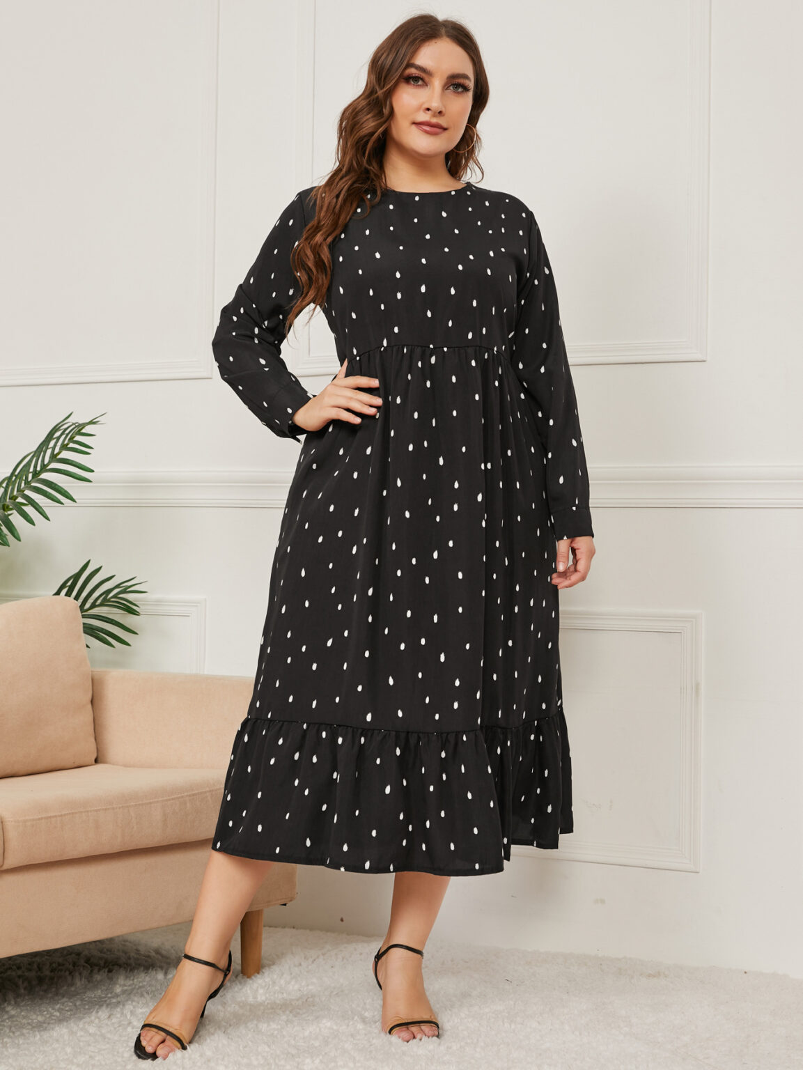Plus Size Autumn Winter Printing Long-Sleeve round-Collar Dress - Image 4