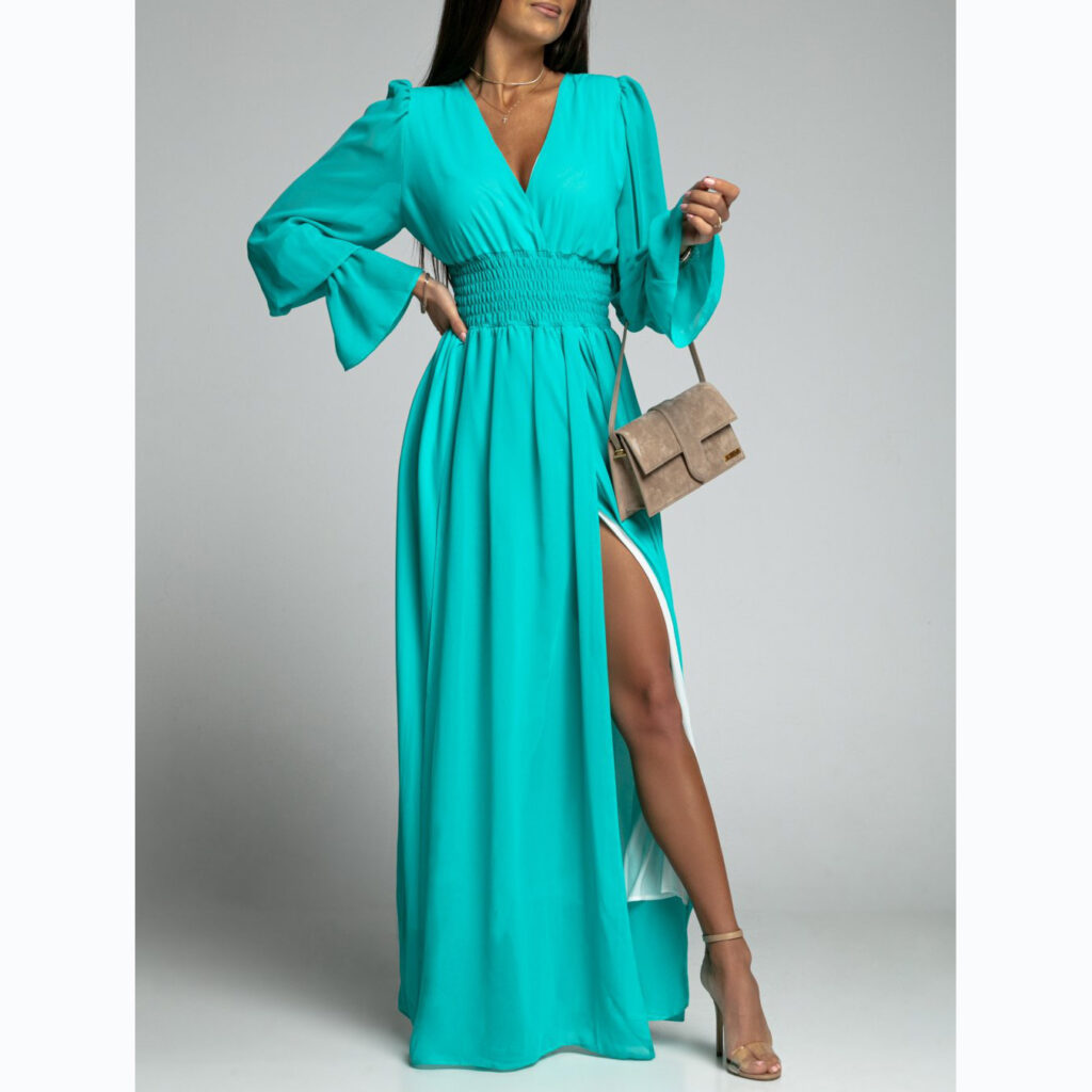 Spring Summer Waist-Tight Petal Sleeve Chiffon Dress - Image 4
