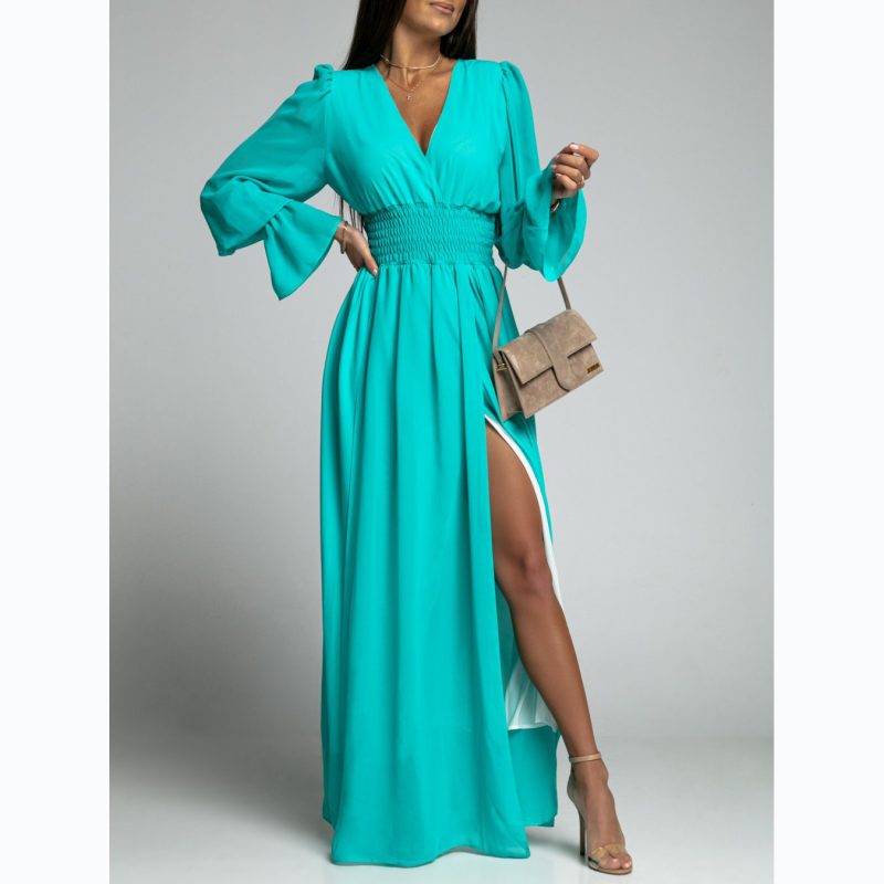 Spring Summer Waist-Tight Petal Sleeve Chiffon Dress - Image 4