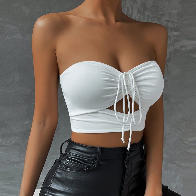 Summer Drawstring Vest Wrapped Chest Women Clothing Sexy Cutout Minicoat Women Base Tube Top - Image 2