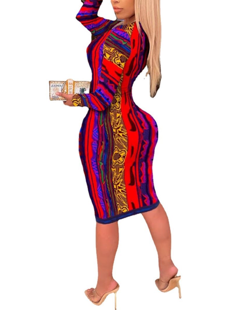 Plus Size Fashionable Long Sleeve Dress Printed Deep V Plunge Plunge Sexy Slim Fit Hip Wrapped Dress - Image 4