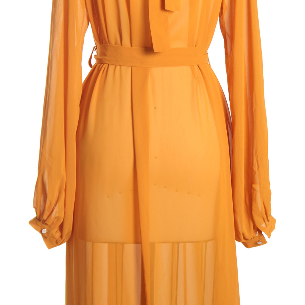 Women Clothing Fashionable Loose All Match Casual See Through Long Puff Sleeve Lacing Chiffon Dress - Image 9
