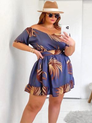 Plus Size New  Women Clothing Digital Printing Spring Summer Dress Lace Dress