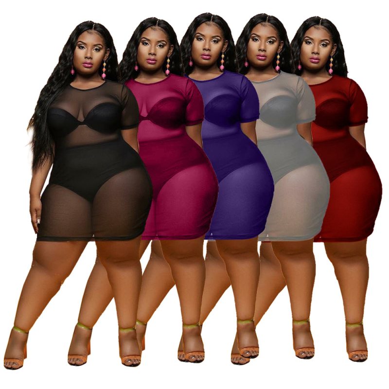Plus Size Summer See-through Slim-Fit Sexy Black Korean Net  Women Dress - Image 4