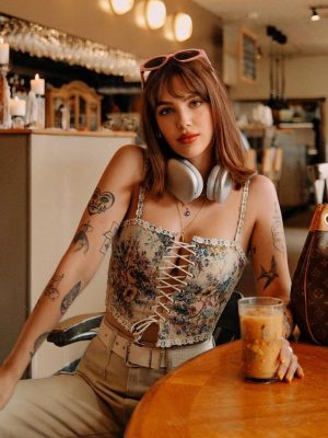 Summer Sexy Machine Embroidery Tube Top Court Lace up Short Sling