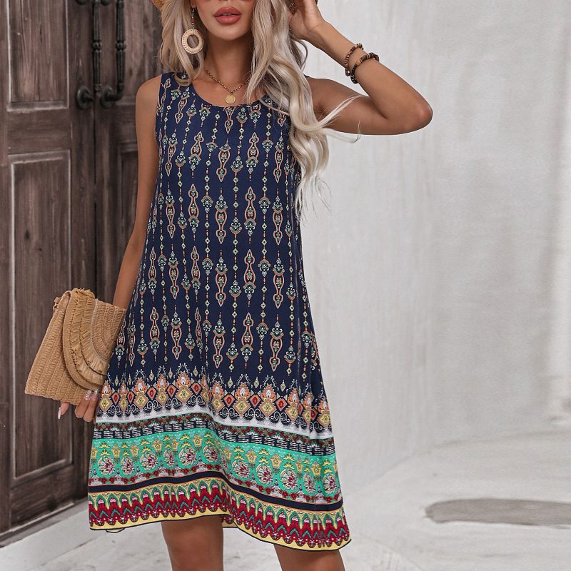 Summer Dress Printed Sleeveless round Neck Vest Loose Dress - Image 3