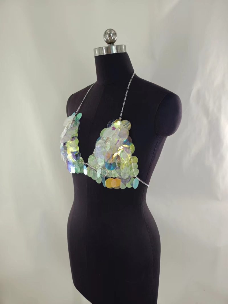 Steele Glow Sequined Thin Sexy Embellished Halter Backless Top Tube Top Short Vest - Image 4