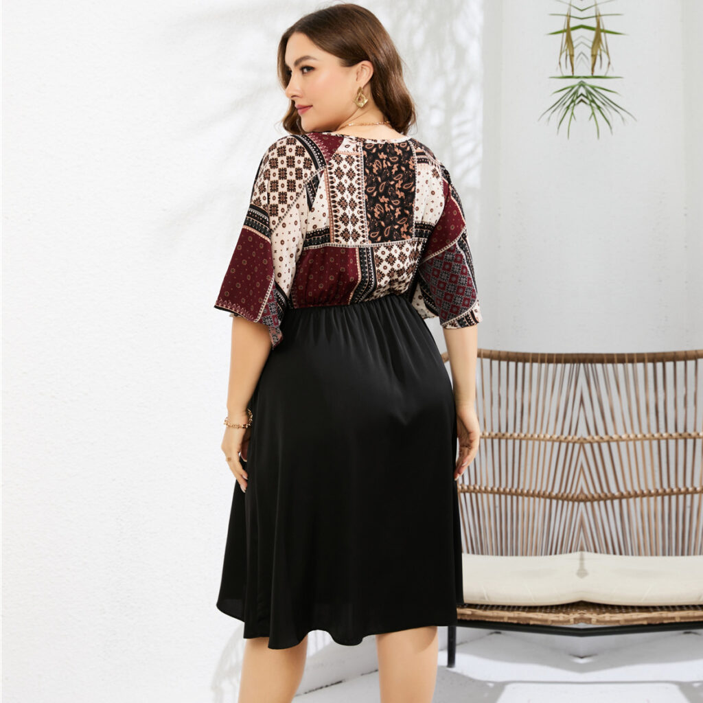 Plus Size Women Clothing Printed Waist Controlled Dress - Image 5
