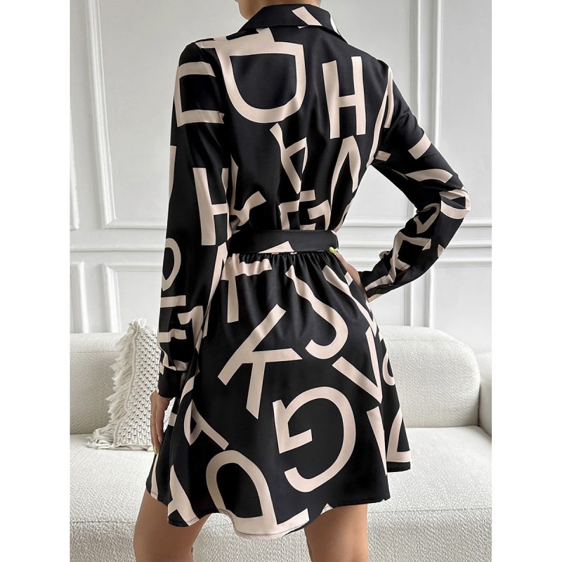 Dress Women Spring Summer Office Contrast Color Long Sleeves - Image 4