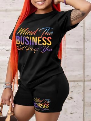 Women Suit T Shirt Shorts Set Loose Color Letters Printing Suit