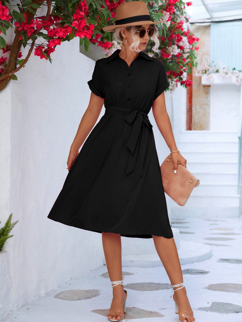 Spring Summer Women Clothing Shirt Lace up Dress - Image 3