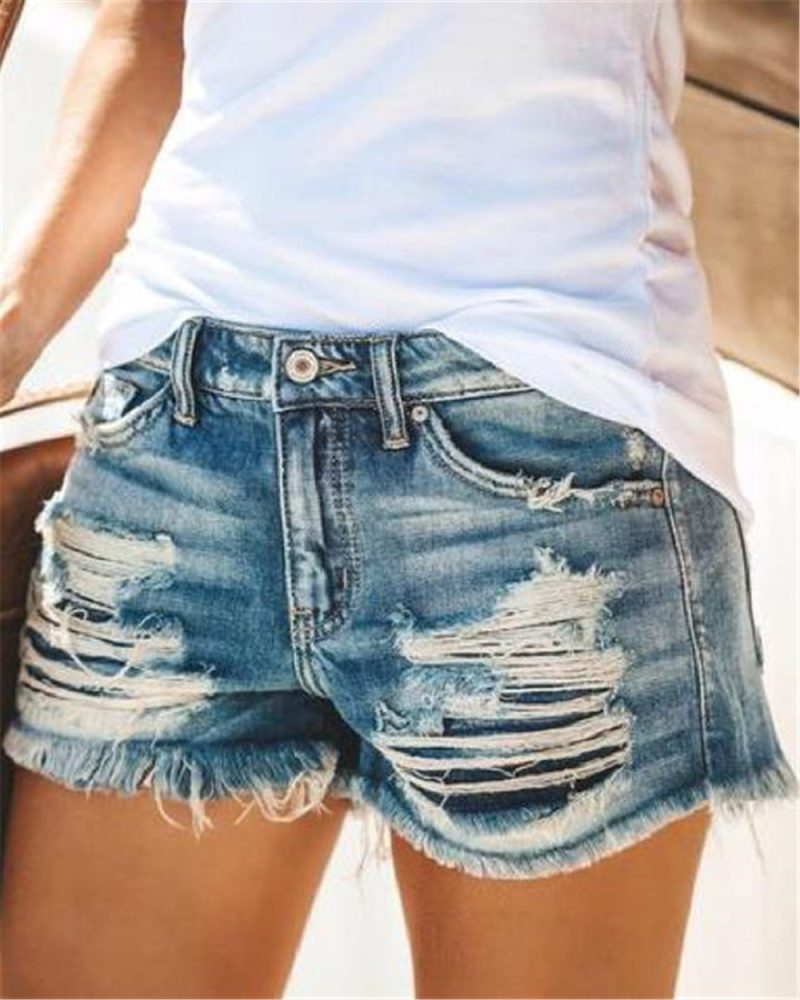 Summer High Waist Ripped Denim Shorts for Women - Image 4
