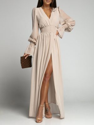 Spring Summer Waist-Tight Petal Sleeve Chiffon Dress