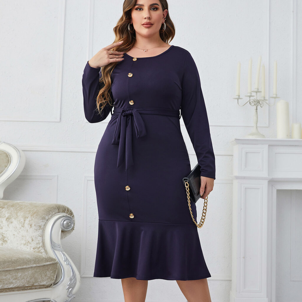 Popular Long Sleeve Series Belt Long Sheath Fishtail Dresses