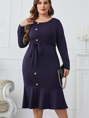 Popular Long Sleeve Series Belt Long Sheath Fishtail Dresses