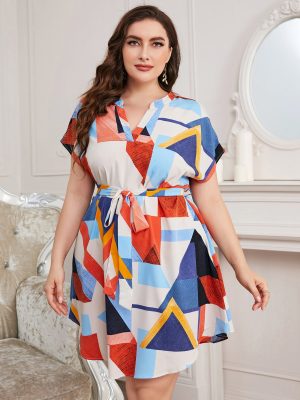 Plus Size Swing Office Dress With Irregular Asymmetric Geometric Abstract Pattern Maxi Dress Printed Abstract Floral