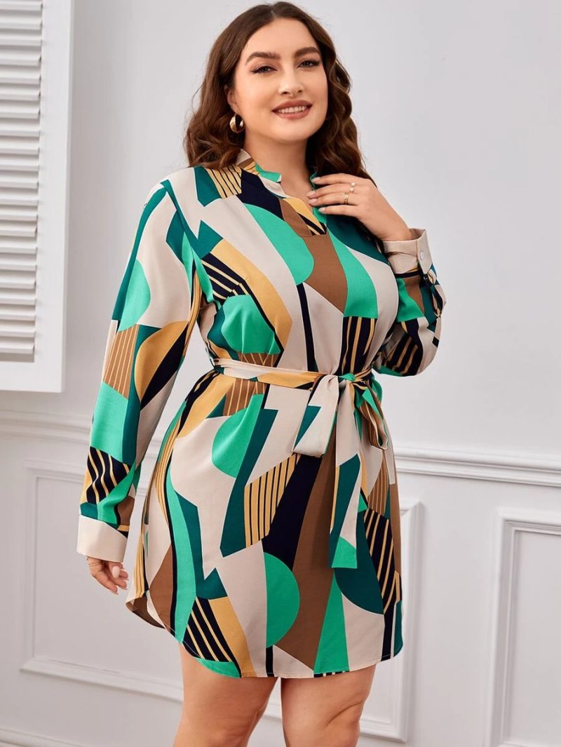 Plus Size Spring Summer Women Clothing V Neck Long Sleeve Dress - Image 3