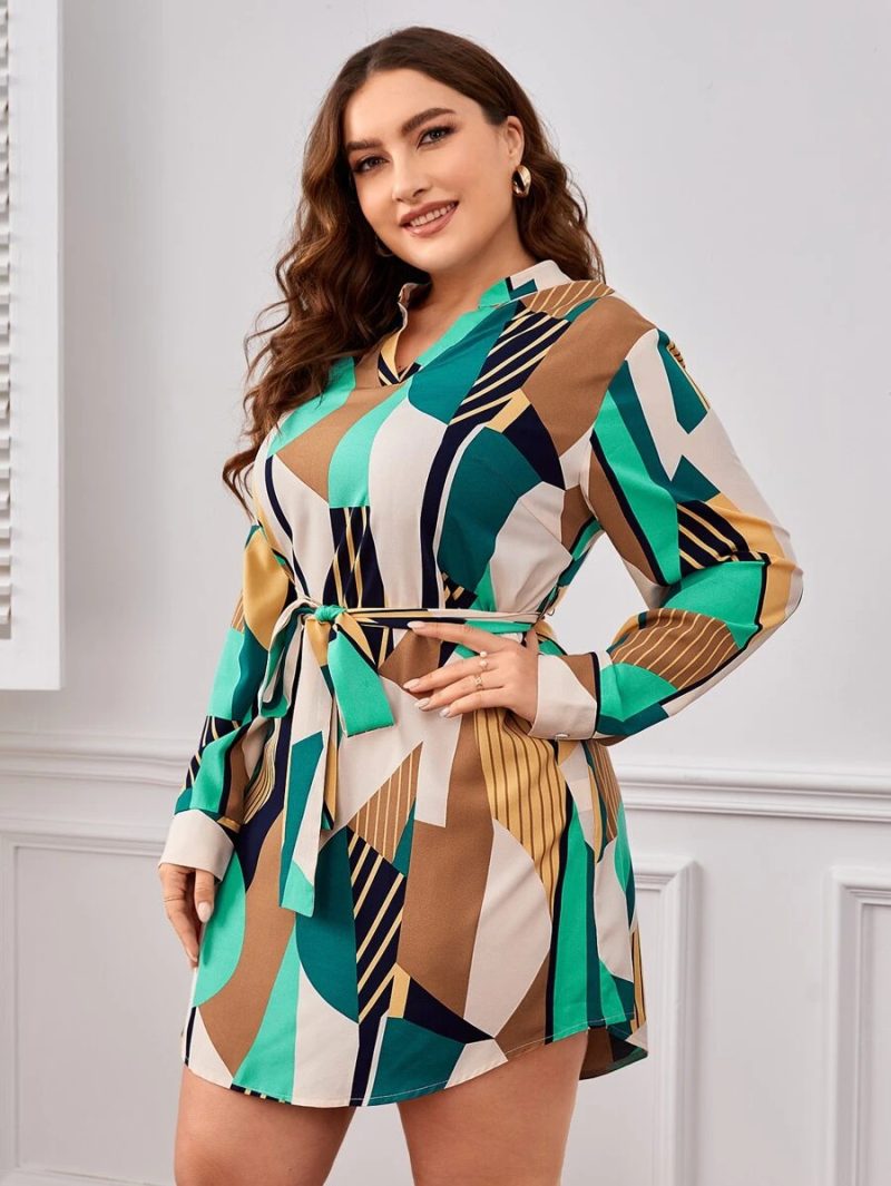 Plus Size Spring Summer Women Clothing V Neck Long Sleeve Dress - Image 4