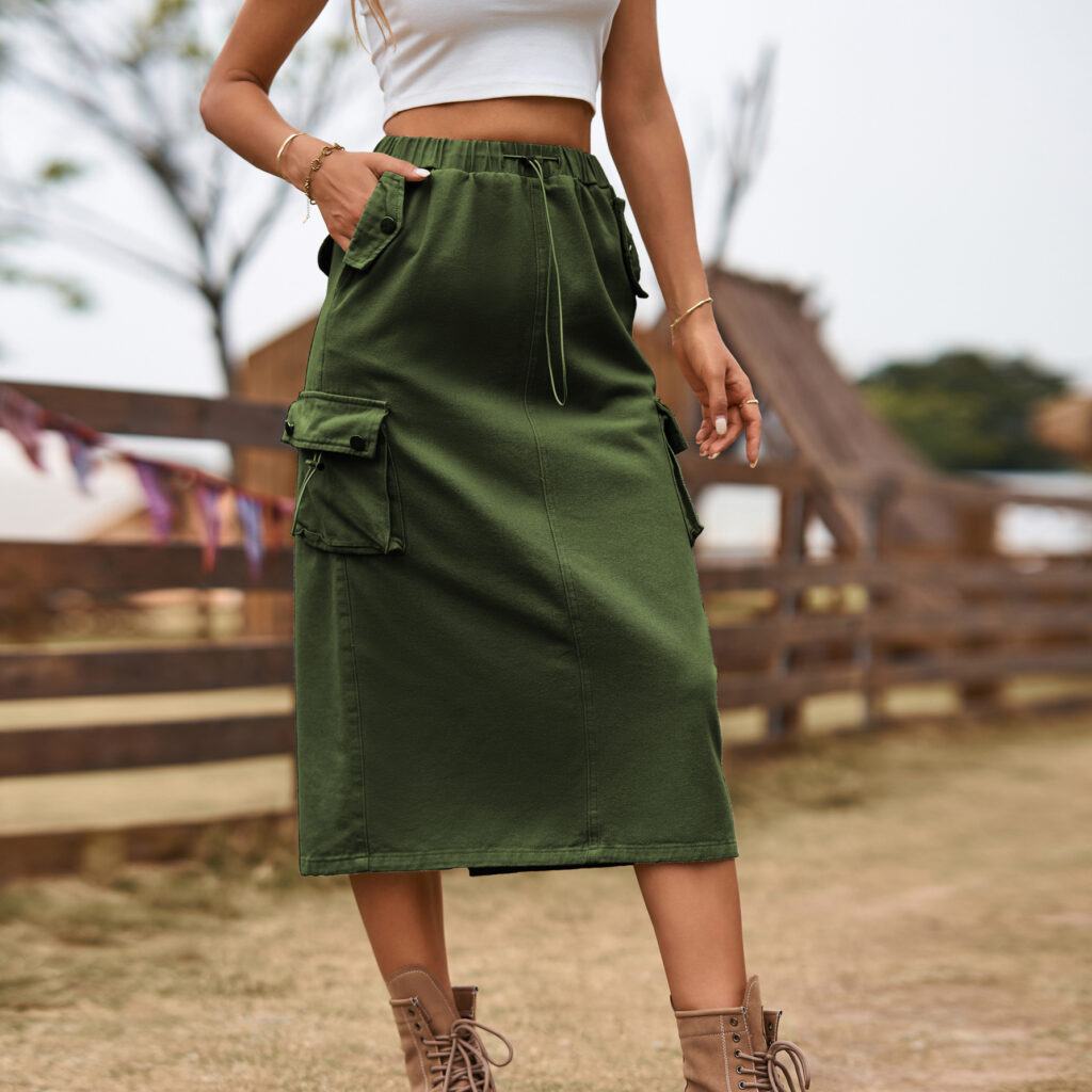 Women Clothing Heavy Industry Drawstring Design Denim Skirt - Image 2