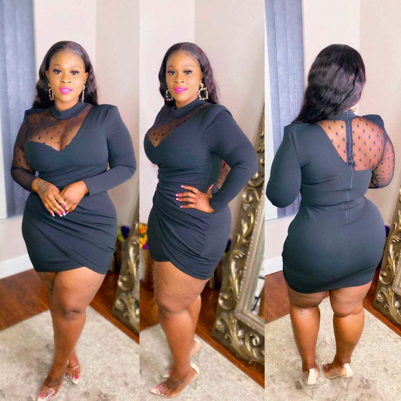 Plus Size Plus Size Sexy Half Turtleneck See-through Irregular Asymmetric Sheath Dress for Women - Image 2