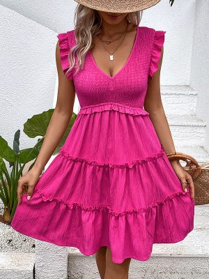 Summer Dress Sleeveless Slimming Solid Color Dress