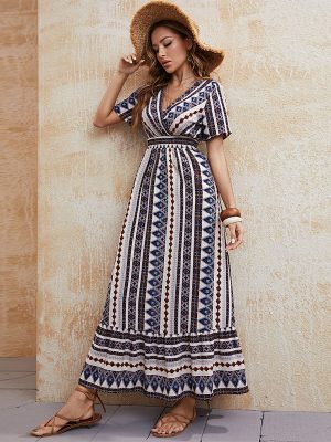 Summer Bohemian V-neck High Waist Dress