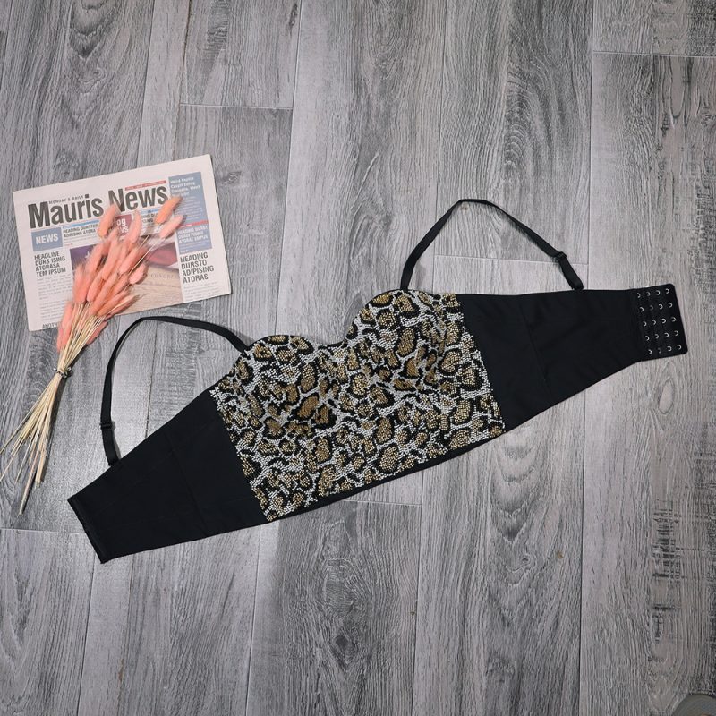 Women Personalized Slim-Looking Beaded Backless Corset Short Leopard Print Outerwear Camisole Tube Top - Image 5