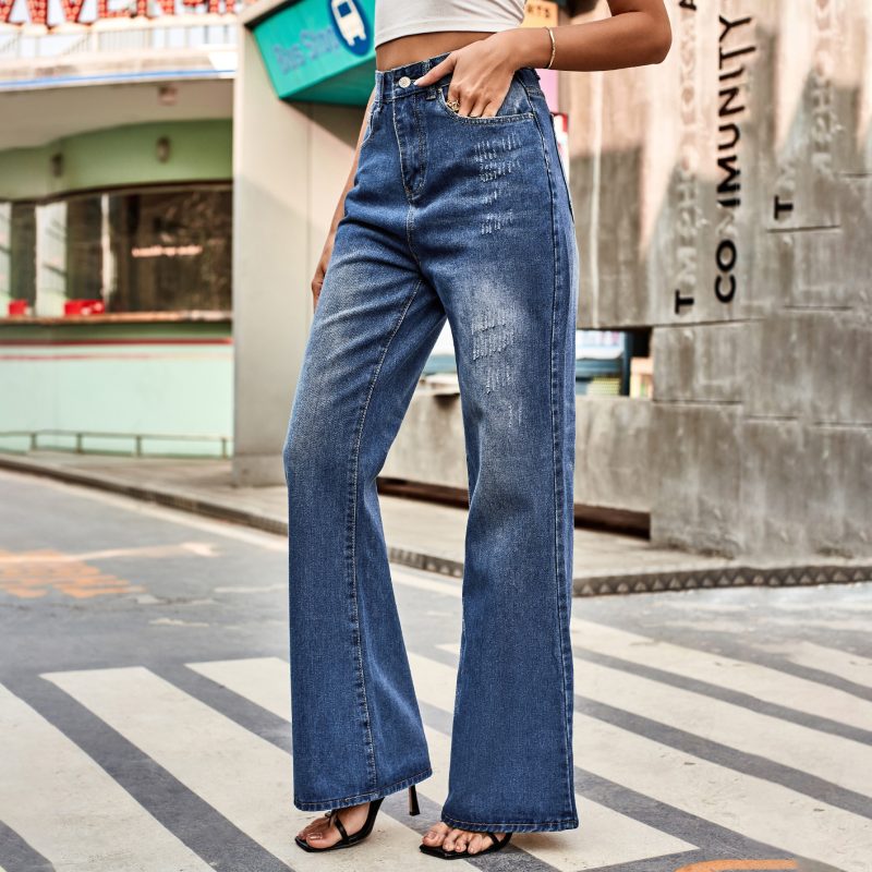 All Match Mid Waist Washed Skinny Denim Pants Casual Pants Women - Image 2