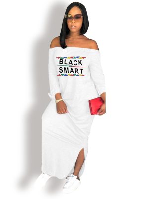 Casual Letter Graphic Print off Neck Split Dress