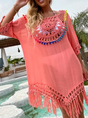 Southeast Asia Hand Crocheting Large round Stitching Loose-Fitting Tassel Vacation Beach Cover-up Spot