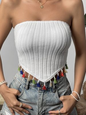 Ultra Short Cropped Sexy Tube Top Undershirt Tassel Tube Top for Women