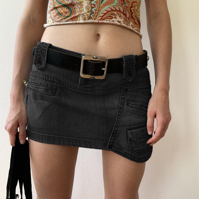 Street Asymmetric Pocket Design Low Waist Denim Skirt Washed Gradient Color Tooling Hip Skirt - Image 2