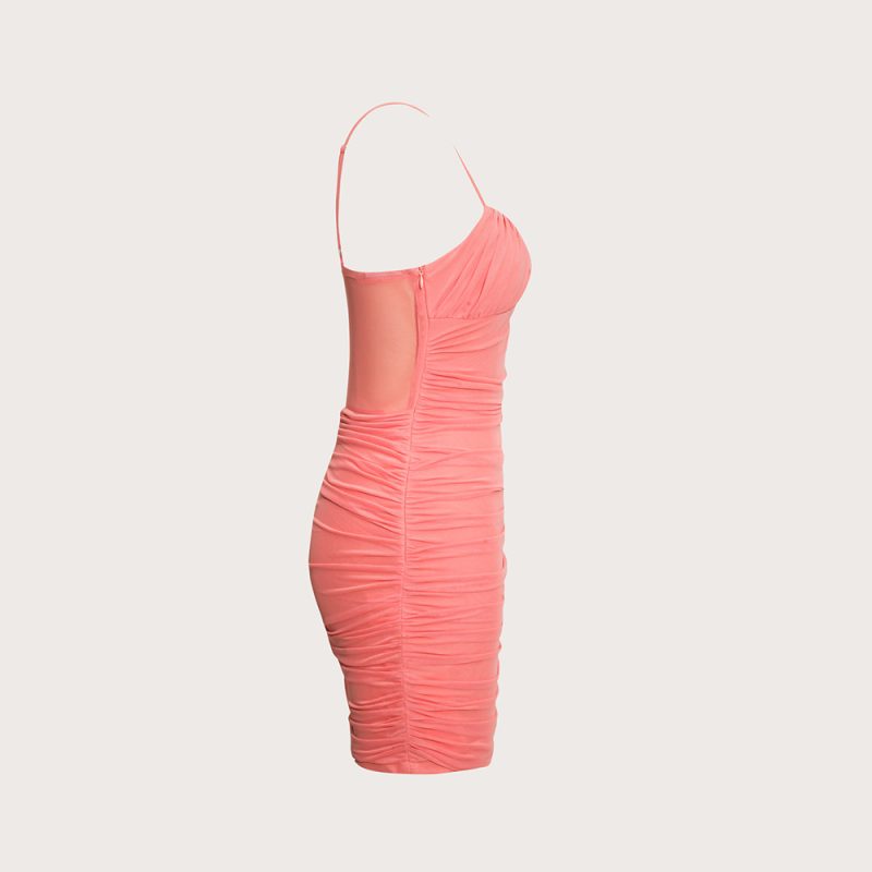 Summer Women Clothing Sexy Cami Dress Mesh Pleats Slim Fit Sheath Dress - Image 3