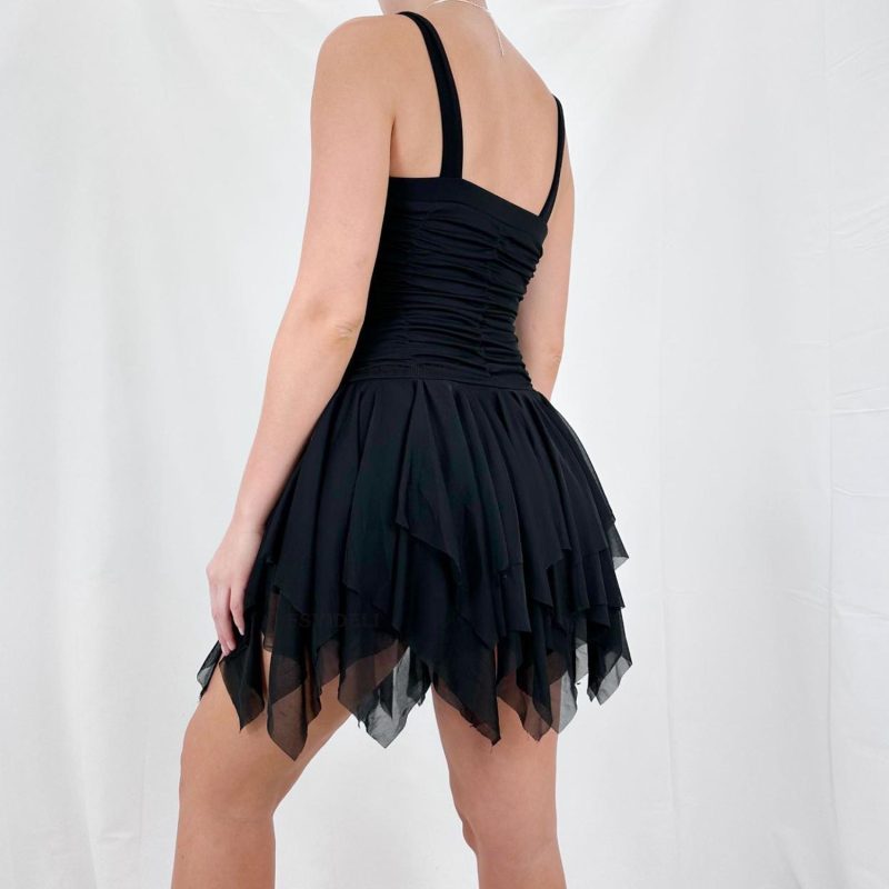 Summer Backless Gauzy Dress Women  Hem Irregularly Slimming Square Collar Slip Dress - Image 3