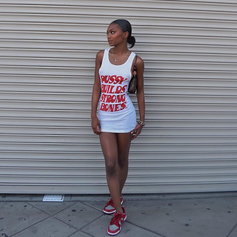 Women Clothing Summer Sleeveless Hollow Out Cutout Letter Graphic Sheath Dress for Women - Image 3