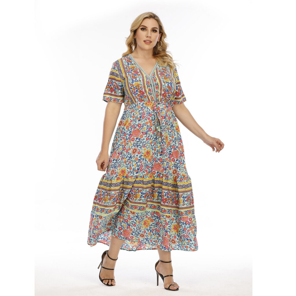 Plus Size Bohemian  Dress Wearable Lace Patchwork Maxi Dress - Image 4