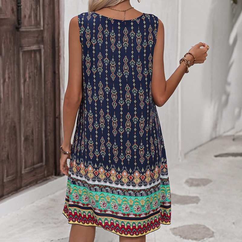 Summer Dress Printed Sleeveless round Neck Vest Loose Dress - Image 2