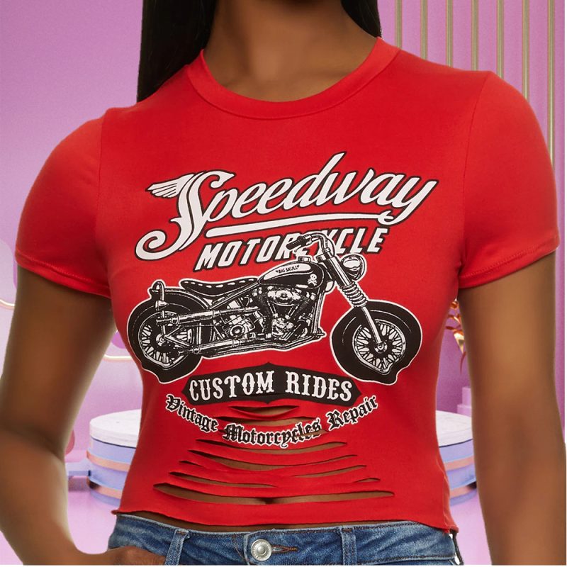 Summer Round Neck Cropped Women T shirt Short Sleeve Top - Image 3