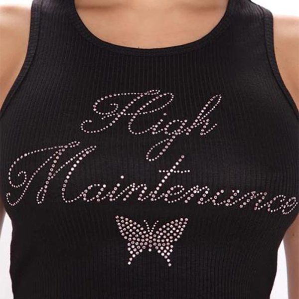 Summer Women  Clothing Rhinestone Butterfly Slim Fit Cropped Casual Vest - Image 3