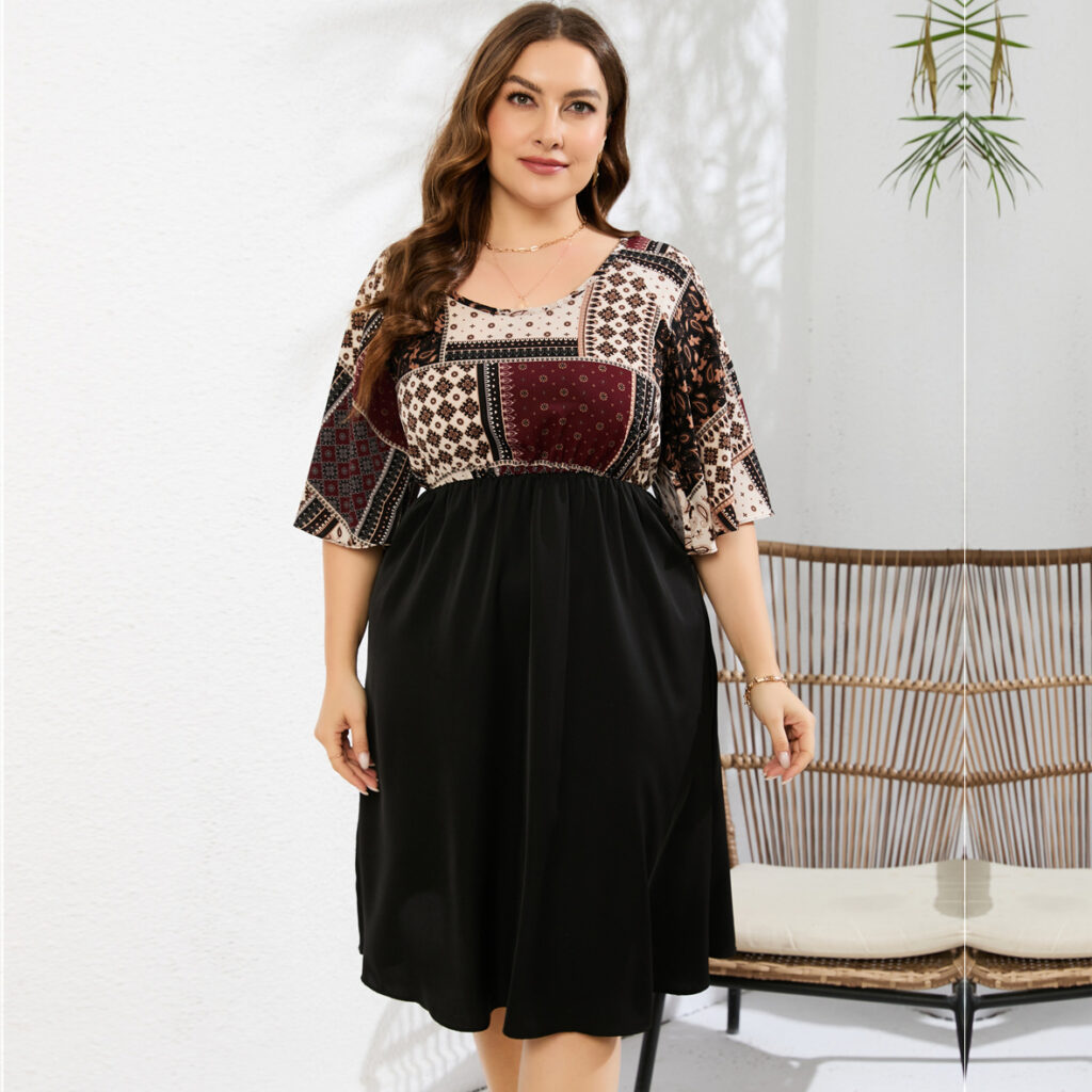 Plus Size Women Clothing Printed Waist Controlled Dress - Image 3